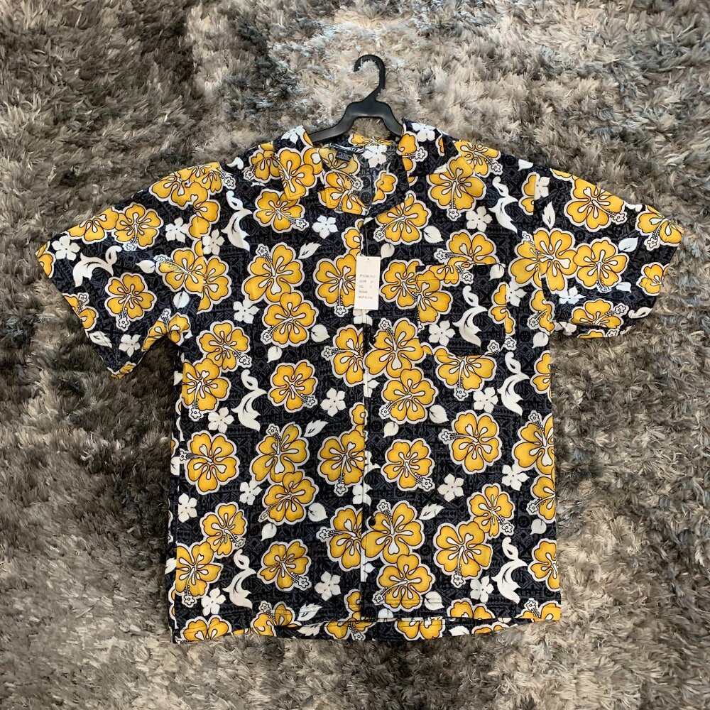 YAGO AUTHENTIC PRODUCTS Yellow-Black Hawaiian/Aloha Print XL Short Sleeve -NWT-